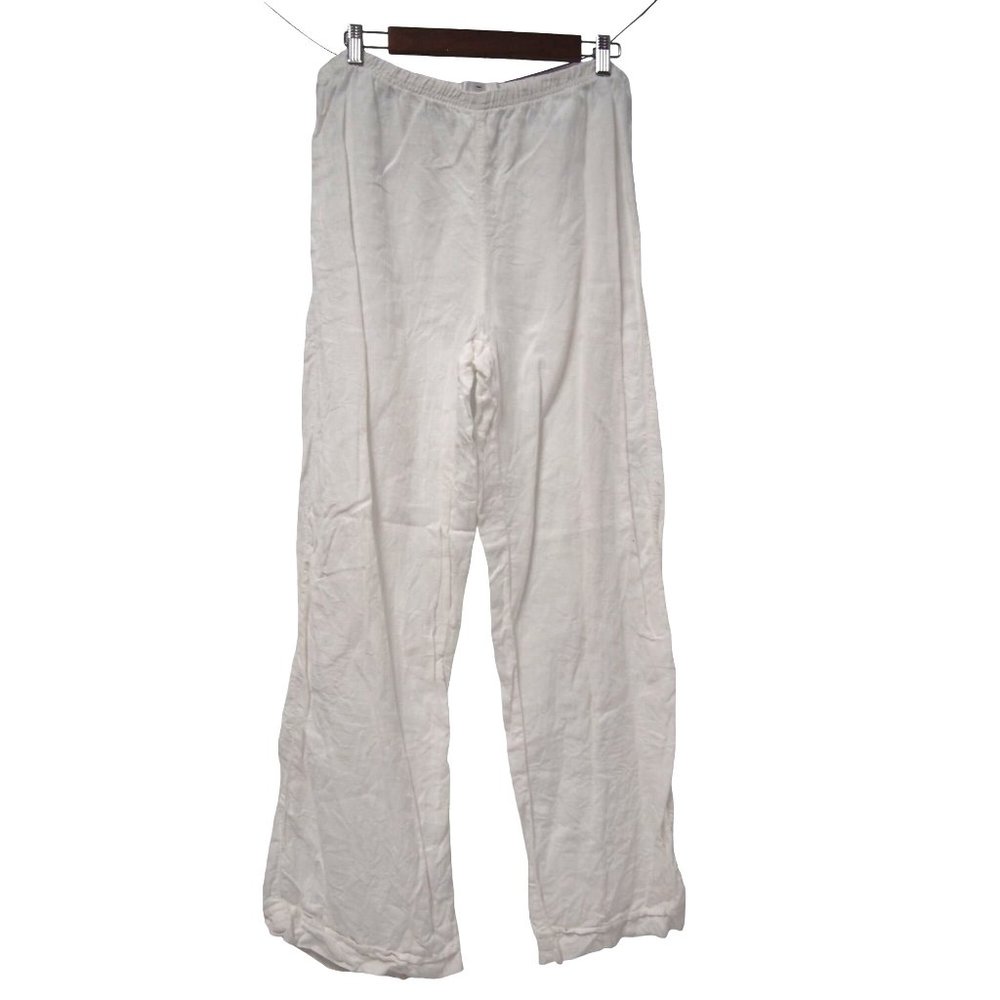 Soft Surroundings Womens 100% Linen Wide Leg Pants MT White Pull On Lagenlook